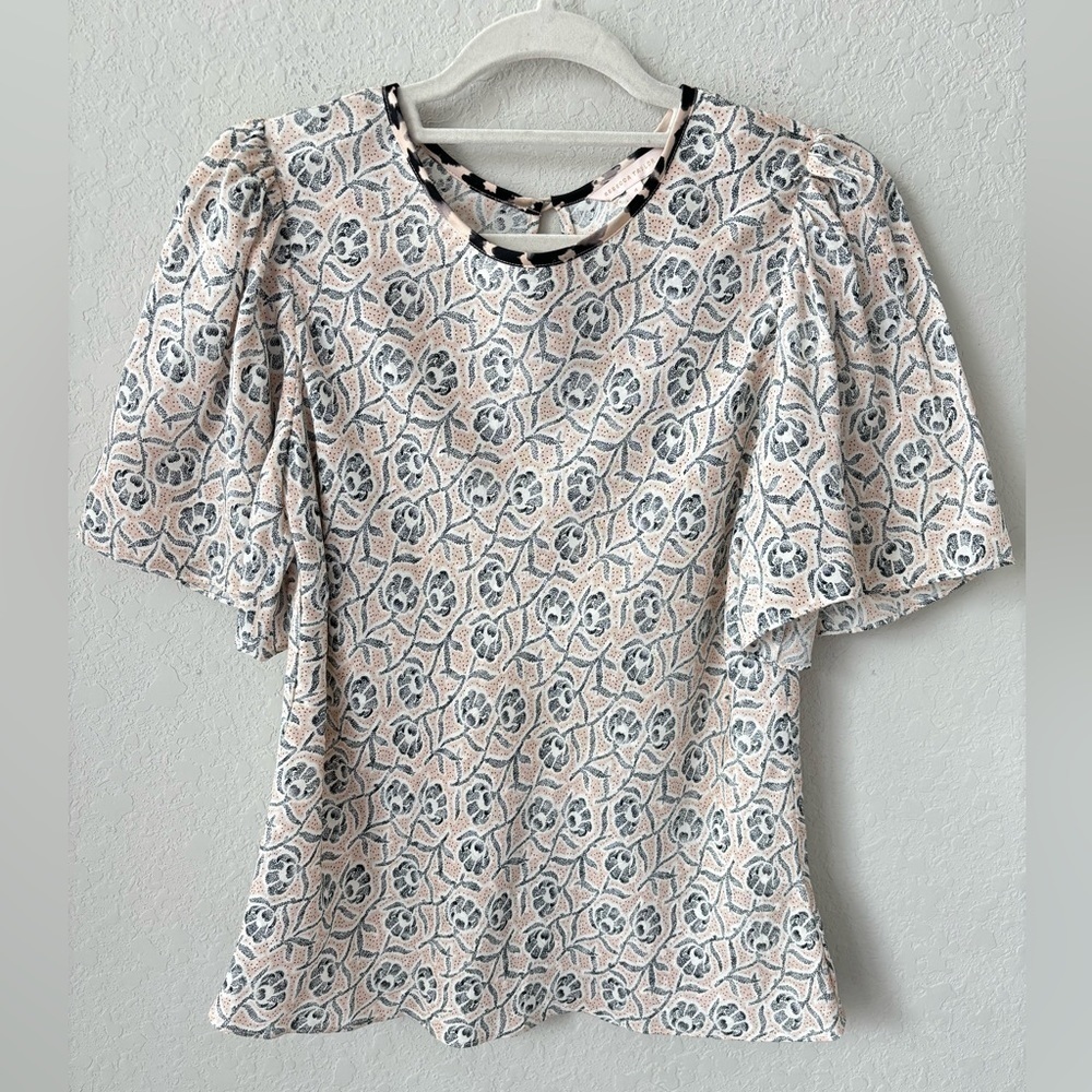 Rebecca Taylor Floral Pink silk Top SZ 4
